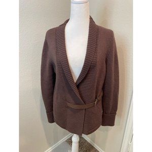 Carole Little Brown 100% Merino Wool Deep V Neck Sweater